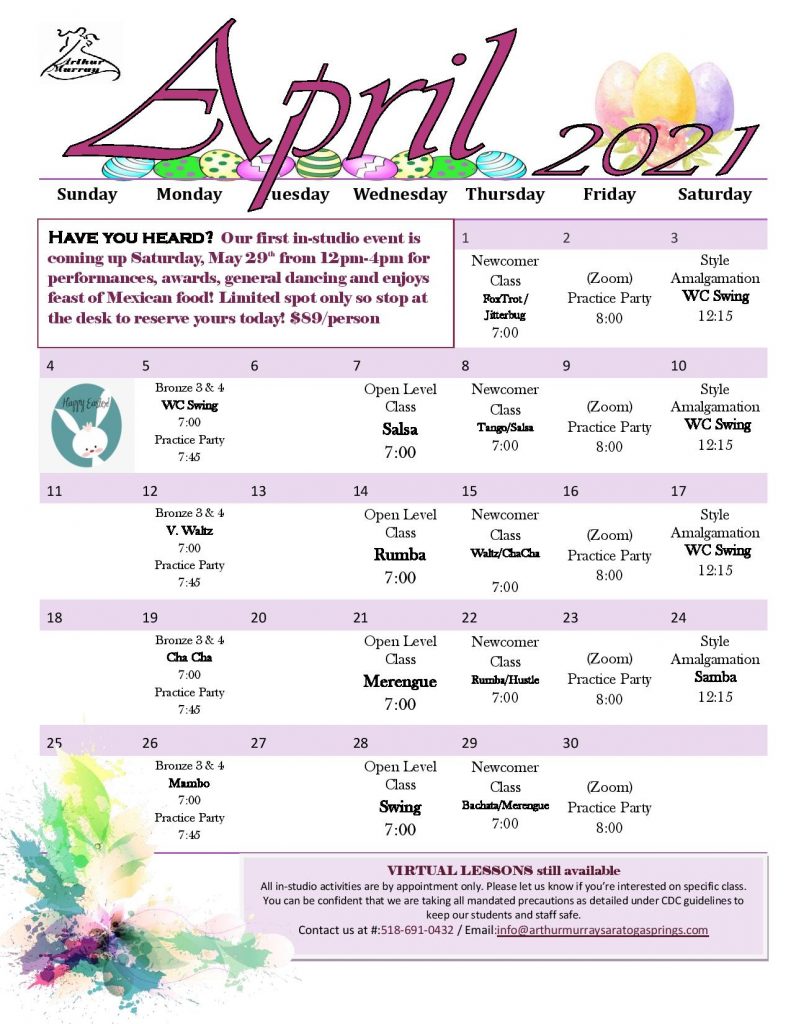 Event Calendar Arthur Murray Saratoga Springs